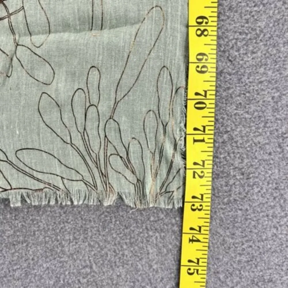 Women Scarf Light weight Green Metallic‎ bronze flower Design Soft 34 x 73